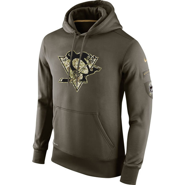 Men NHL Pittsburgh Penguins Nike Olive Salute To Service KO Performance Hoodie Green